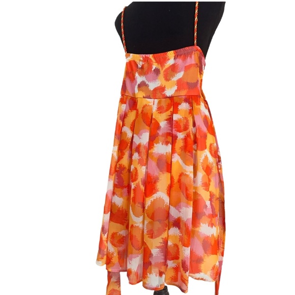 CITY TRIANGLES ~ Vibrant Orange and Red Pleated Sheer Lined Dress size 13 - Picture 8 of 9